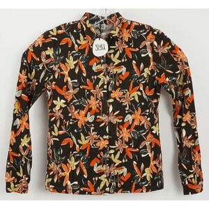 New Siyu Women's EU 42 US 32 Black Orange Floral Viscose Jersey Button Up Shirt